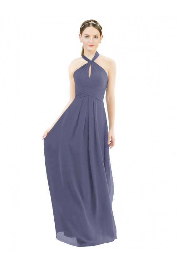 Online High Halter Neck Chiffon Bridesmaid Dress with Twist-Tie