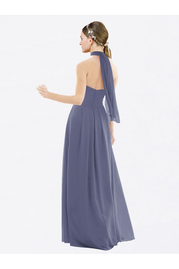 Online High Halter Neck Chiffon Bridesmaid Dress with Twist-Tie