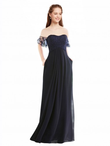 Online Boho Bridesmaid Dress with Beaded Embroidered Bodice and Flutter Cap Sleeves