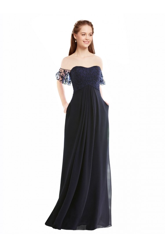 Online Boho Bridesmaid Dress with Beaded Embroidered Bodice and Flutter Cap Sleeves