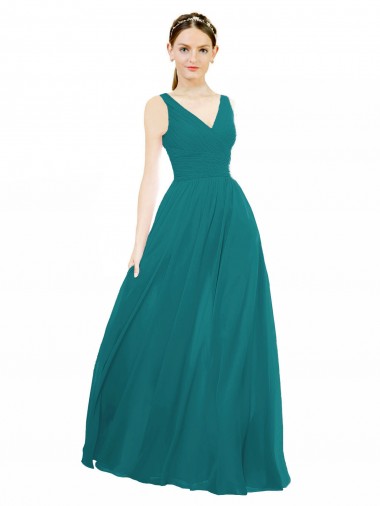 Online Figure Flattering Chiffon Bridesmaid Dress with Draped V-Neck Bodice
