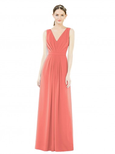 Online V-Neck V-Back Sleeveless Chiffon Bridesmaid Dress