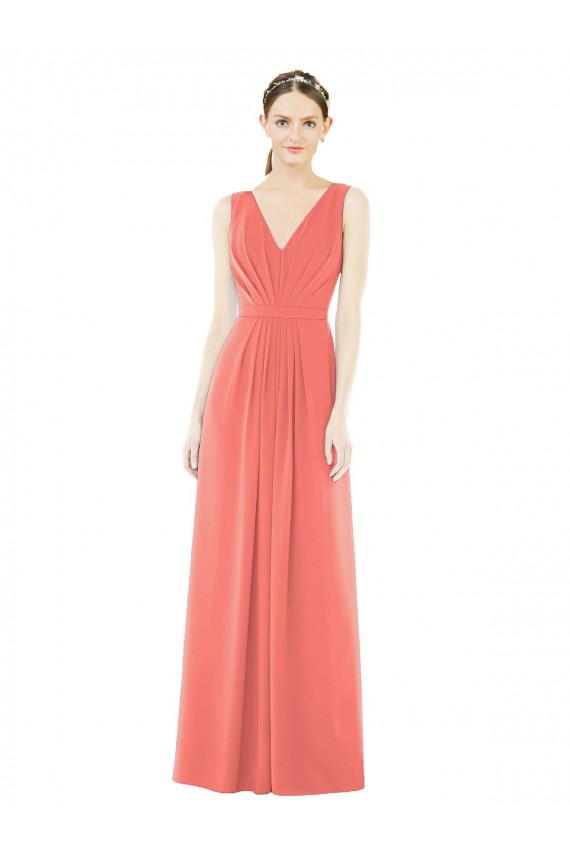 Online V-Neck V-Back Sleeveless Chiffon Bridesmaid Dress