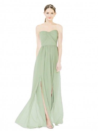 Online Strapless Draped Bodice Maxi Bridesmaid Dress with Front Slits