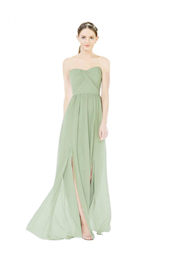 Online Strapless Draped Bodice Maxi Bridesmaid Dress with Front Slits