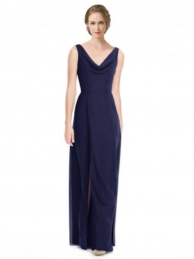 Online Cowl Neck Deep V-Back Chiffon Bridesmaid Dress with Side Front Slits
