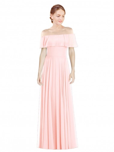 Online Off the Shoulder Long Bridesmaid Dress With Ruffle Overlay