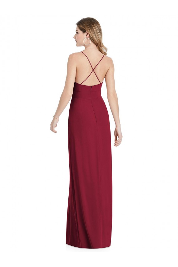 Online Pleated Skirt Chiffon Maxi Bridesmaid Dress with Pockets