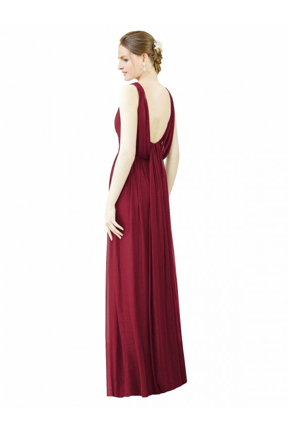 Online V-Neck Full-Length Sleeveless Low Back Chiffon Bridesmaid Dress