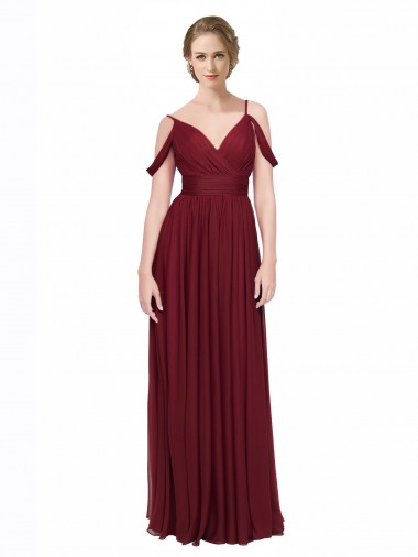 Online Off the Shoulder V-Neck Petite Chiffon Bridesmaid Dress with Open Back