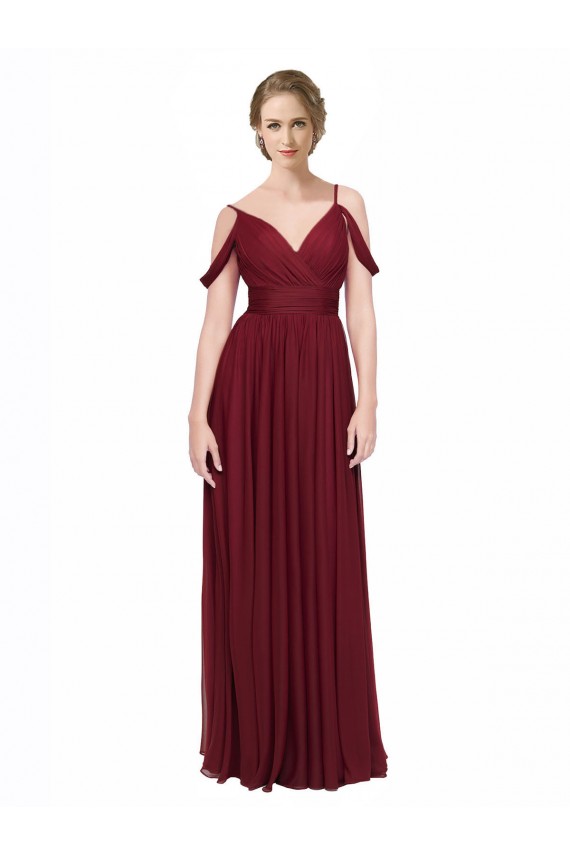 Online Off the Shoulder V-Neck Petite Chiffon Bridesmaid Dress with Open Back
