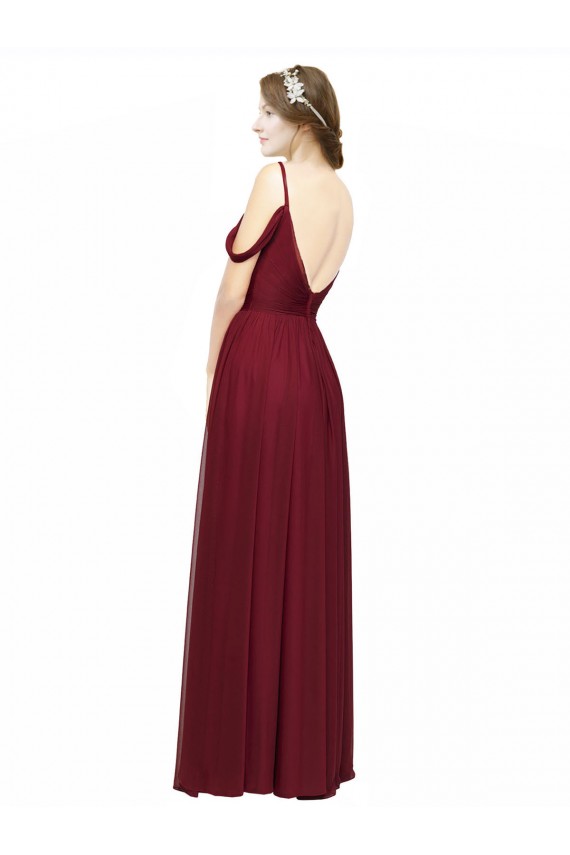 Online Off the Shoulder V-Neck Petite Chiffon Bridesmaid Dress with Open Back