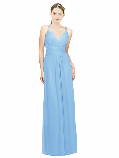 Online Double Straps Shoulder V-Neck Sheath Chiffon Bridesmaid Dress with Keyhole Back
