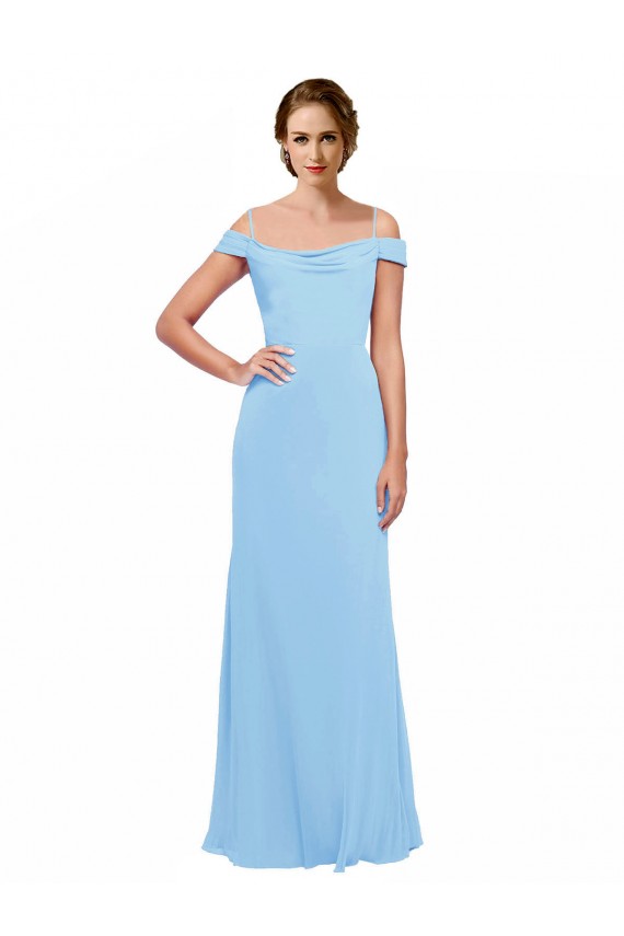 Online Off the Shoulder Bateau Neck Chiffon Bridesmaid Dress with Straps