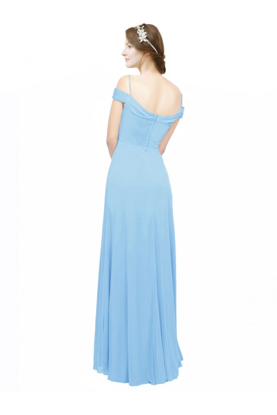 Online Off the Shoulder Bateau Neck Chiffon Bridesmaid Dress with Straps