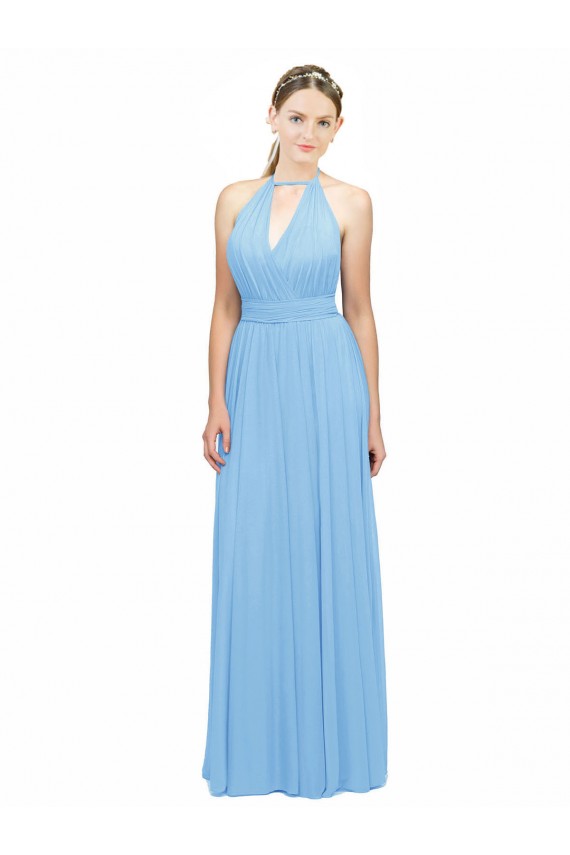 Online Keyhole Front Sheath Chiffon Bridesmaid Dress with Open Tie Back