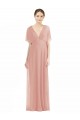 Online Draped Short Sleeves Long Chiffon A-Line Bridesmaid Dress