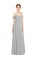 Online Off the Shoulder Long Chiffon Bridesmaid Dress with Ruched Bodice
