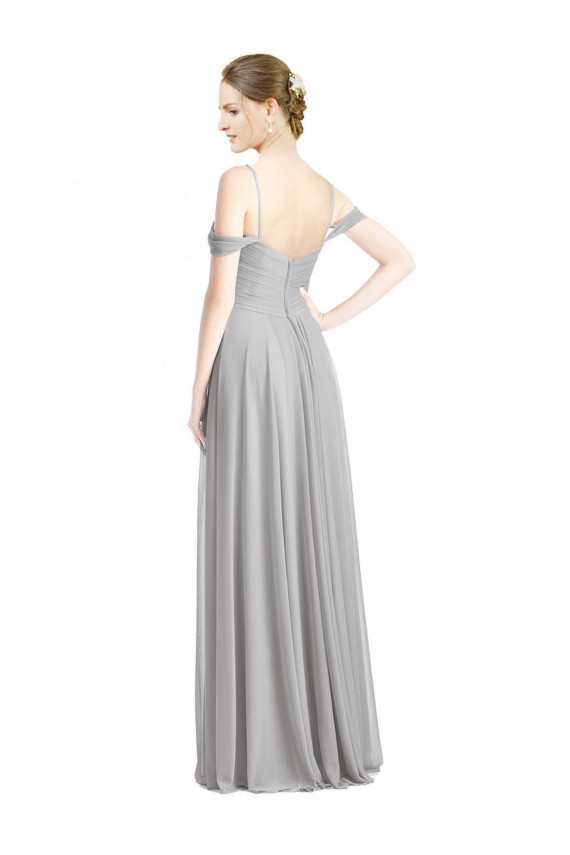 Online Off the Shoulder Long Chiffon Bridesmaid Dress with Ruched Bodice