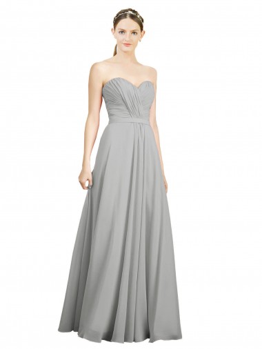 Online Sweetheart Strapless Draped Long Chiffon Bridesmaid Dress