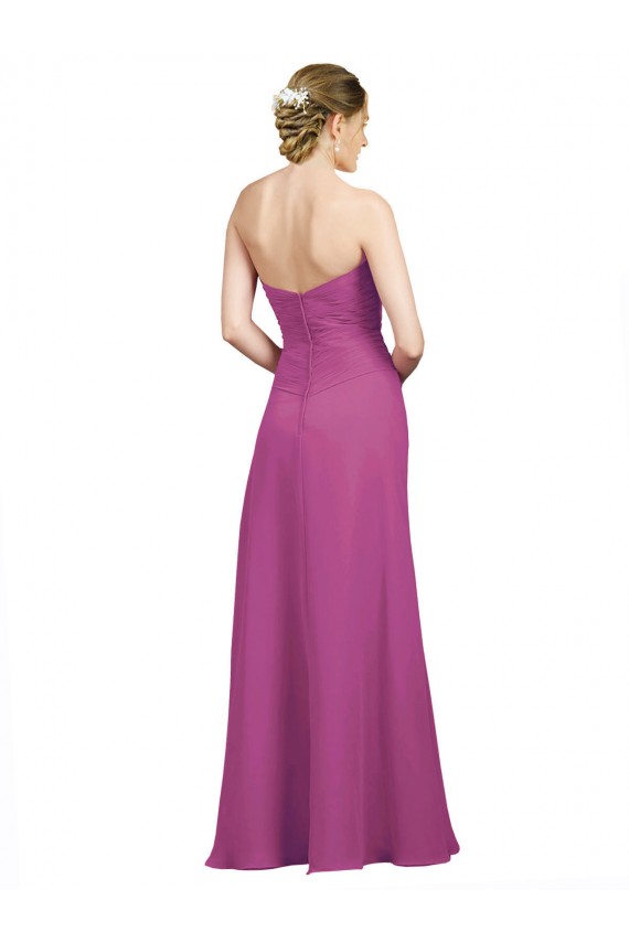 Online Sweetheart Neckline Pleated Chiffon Bridesmaid Dress with Low Back