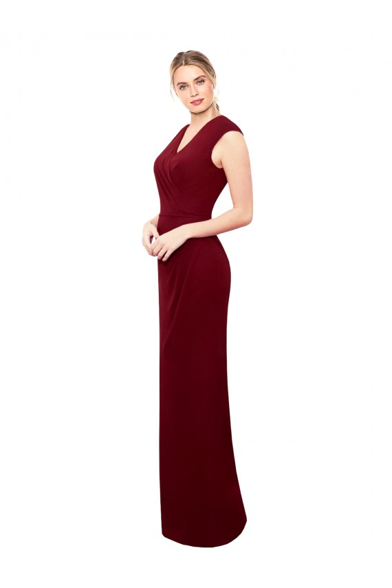 Online Cap Sleeves Chiffon Bridesmaid Dress with Pleated V-Neck Bodice