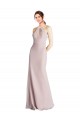 Online Long Slim Chiffon Bridesmaid Dress with Ruffled Waist and Keyhole