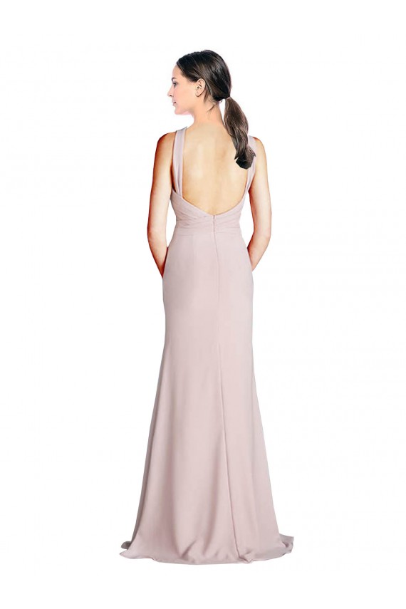 Online Long Slim Chiffon Bridesmaid Dress with Ruffled Waist and Keyhole