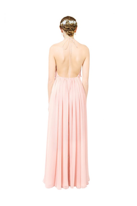Online Halter Neck Chiffon Bridesmaid Dress with Double Ruffle Front