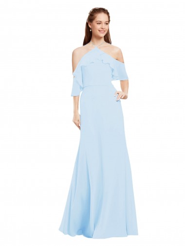 Online Chiffon Halter Neck Bridesmaids Dress with Flounced Neckline