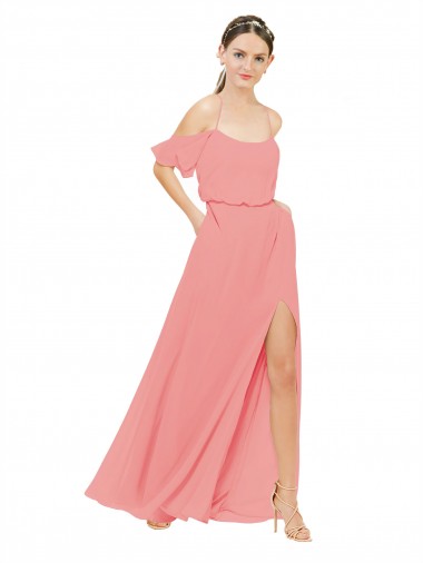 Online Draped Off the Shoulder Sleeves Chiffon Bridesmaid Dress
