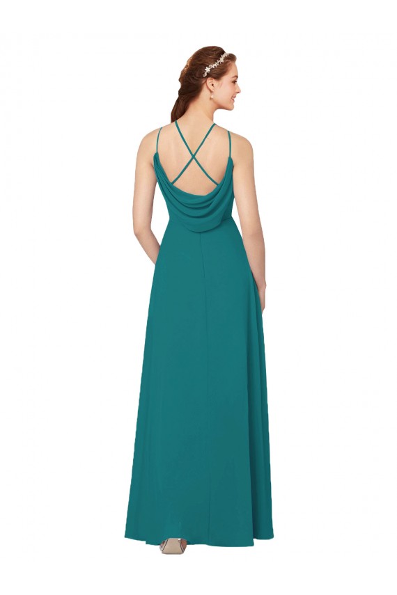 Online Simple Chiffon Bridesmaid Dress with High Halter Neckline