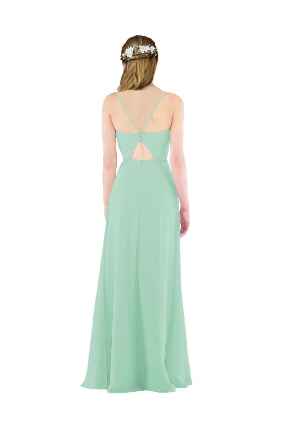Online Classic Long Chiffon Bridesmaid Dress with V-Neck