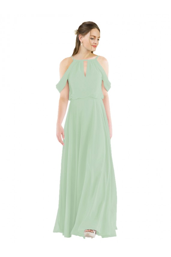 Online Off-the-Shoulder Long Chiffon Beachy Bridesmaid Dress