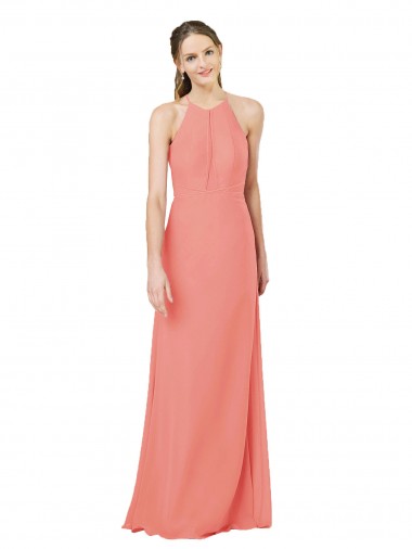 Online Modern Long Chiffon Bridesmaid Dress with Keyhole Back
