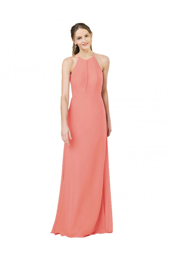 Online Modern Long Chiffon Bridesmaid Dress with Keyhole Back