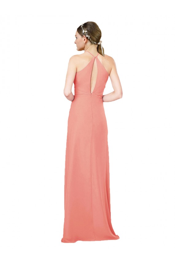 Online Modern Long Chiffon Bridesmaid Dress with Keyhole Back