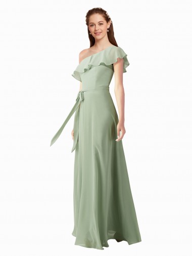 Online Chiffon Bridesmaids Dress with Ruffles Flutter Sleeves