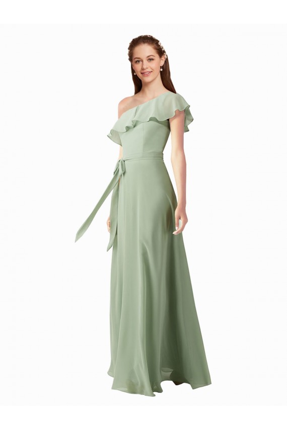 Online Chiffon Bridesmaids Dress with Ruffles Flutter Sleeves