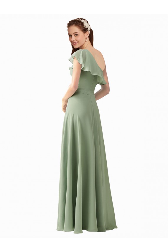 Online Chiffon Bridesmaids Dress with Ruffles Flutter Sleeves