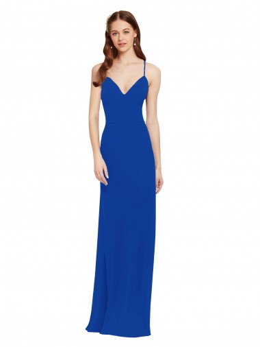 Online Chiffon Bridesmaid Dress with Deep V-Neck and Spaghetti Straps