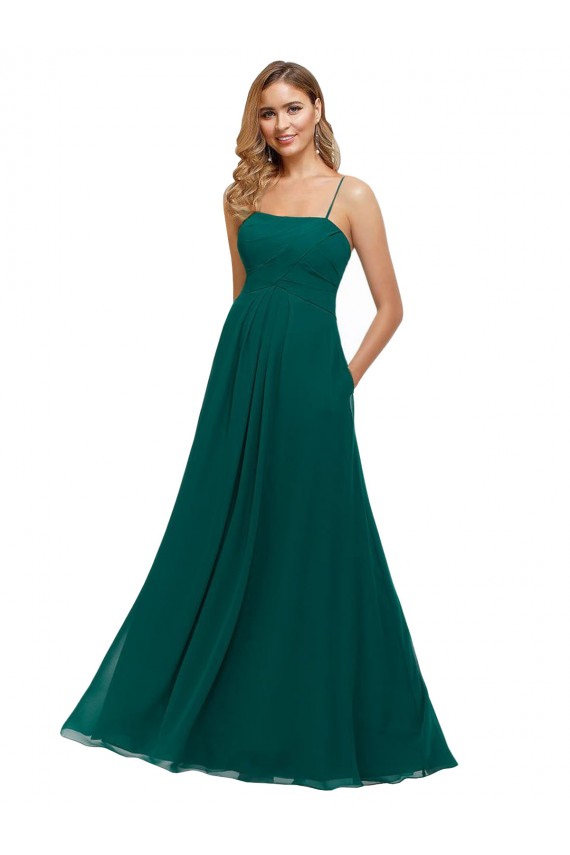 Online Chiffon Bridesmaid Dress with Pleated Bodice and Straps