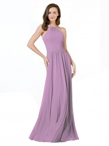 Online High Halter Chiffon Bridesmaid Dress with Ruffle Details Back