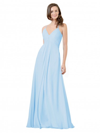 Online Long V-Neck Chiffon Bridesmaid Dress with Keyhole Back