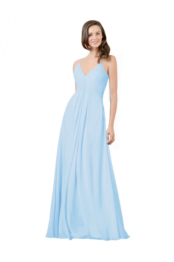 Online Long V-Neck Chiffon Bridesmaid Dress with Keyhole Back