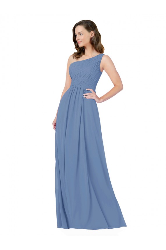 Online Pleated One Shoulder Chiffon Bridesmaid Dress