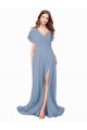 Online Chiffon Bridesmaid Dress with Flutter Sleeves and Front Slit