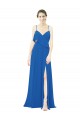 Online Spaghetti Strap Chiffon Bridesmaids Dress with Asymmetrical Ruffle and Front Slit