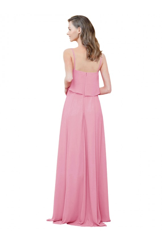 Online Spaghetti Strap Chiffon Bridesmaids Dress with Ruffle Overlay