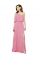 Online Sleeved One Shoulder Chiffon Bridesmaids Dress with Draped Ruffle Overlay